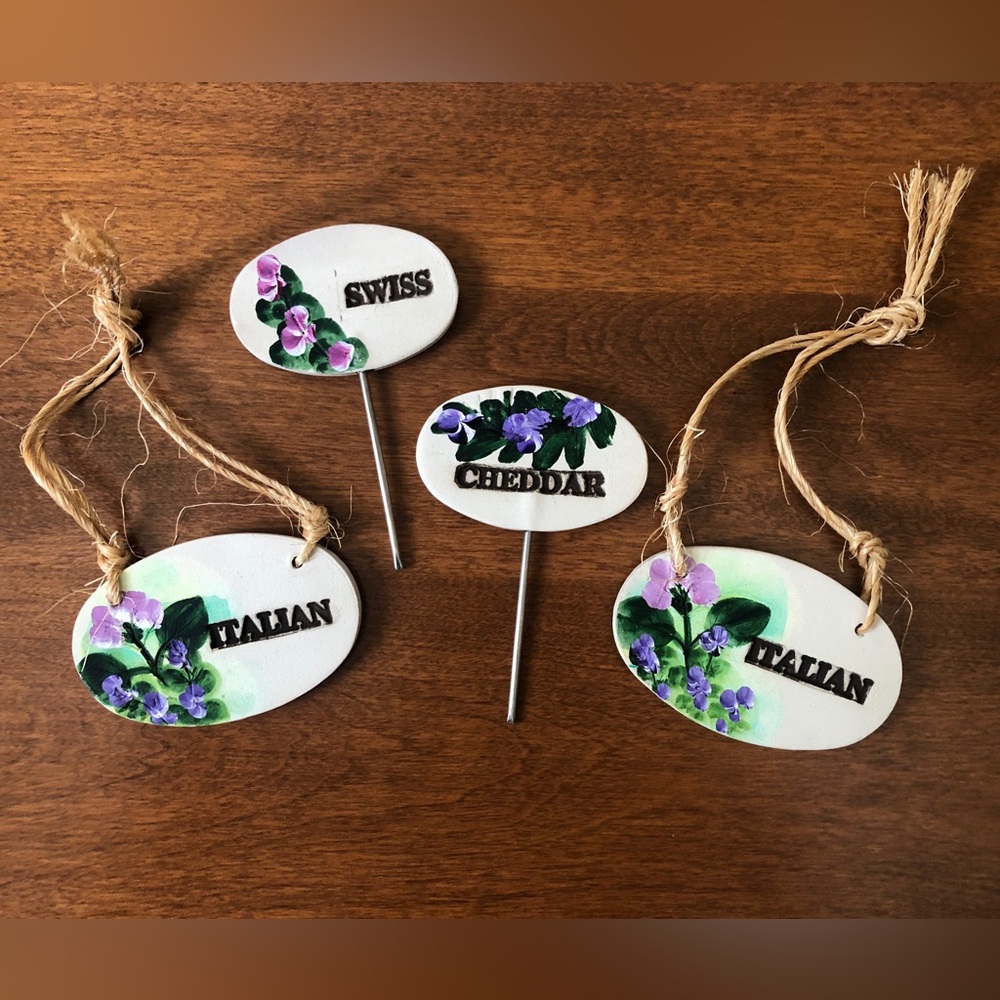 Set of Ceramic Stoneware Cheese + Wine Markers by Artist Carol Koenig